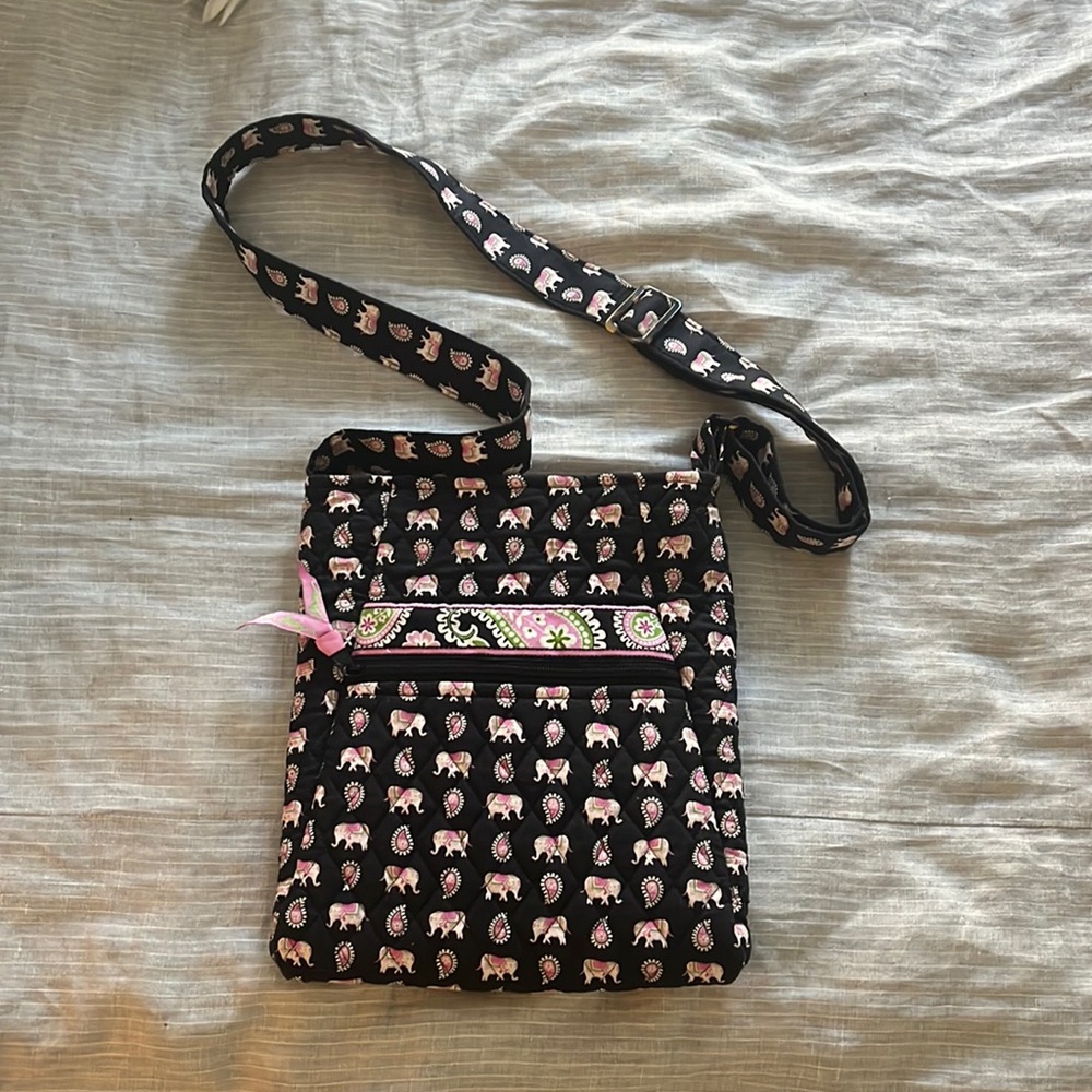 Vera Bradley Cross Body Bag with Elephant Pattern and Tortoise Shell Buckle